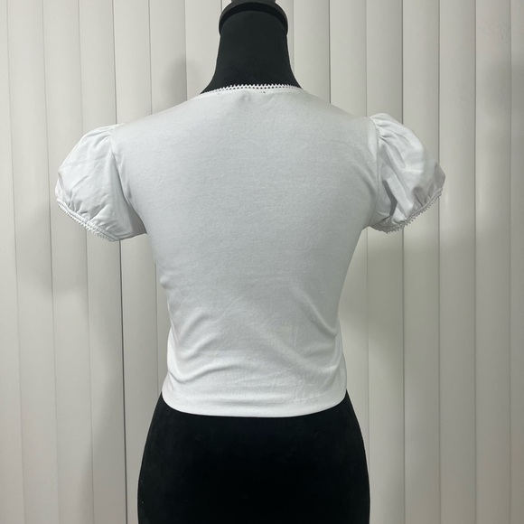 WIDOW Weeping Willow Graphic Babydoll Tee T-Shirt Puff Short Sleeve White Black - Picture 3 of 6